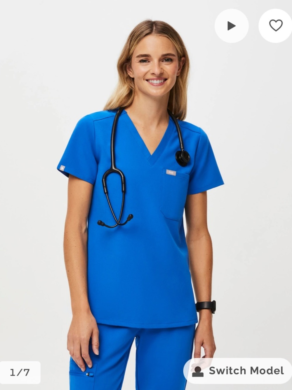 Figs Caterina One Pocket Scrub Top in Royal Blue Sz S